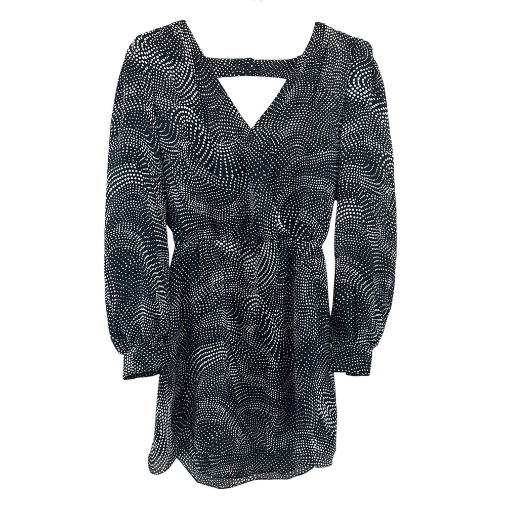 PARKER Lila 100% Silk Open Back Faux Wrap Dress • XS • black white boho chic